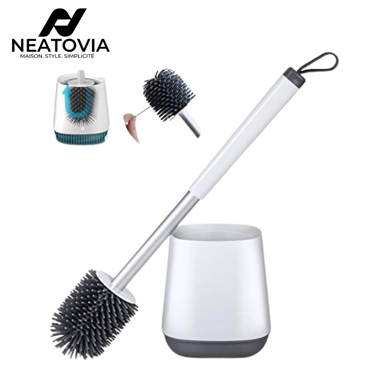 Brosse WC en silicone avec base discrète, accessoire maison moderne Neatovia