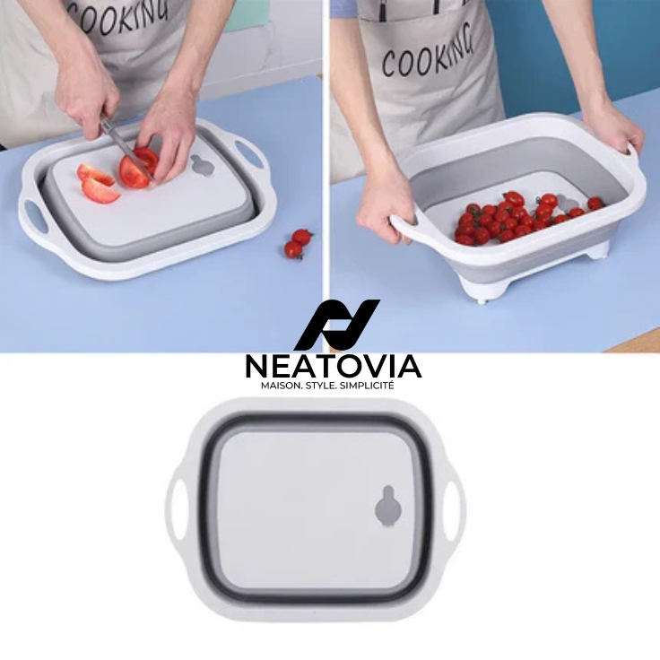 Accessoire de cuisine avec fonction drainage – planche à découper pliable et organisateur de cuisine intelligent