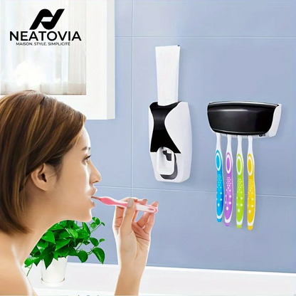Set innovant de salle de bain Neatovia – Distributeur de dentifrice sans contact et support mural

